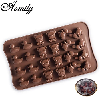 Aomily 24 Delik Ayı Tavşan Ördek Şekilli 3D Silikon Çikolata Jöle Şeker Kek Kalıp DIY Pasta Bar Buz Blok Kalıp Pişirme Araçları