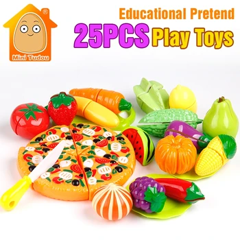 Çocuklar Oyna Pretend Plastik meyve 25 ADET Oyun Gıda Kesim Meyve Ve Sebze Pizza Oyuncaklar Mutfak Kız Erkek Çocuklar İçin