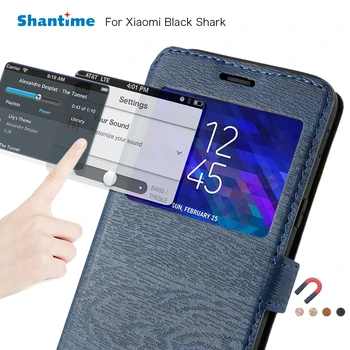 Pu Deri xiaomi için telefon kılıfı Siyah Köpekbalığı Flip Case Xiaomi Siyah Köpekbalığı Görünüm Penceresi Kitap Durumda Yumuşak Tpu Silikon arka kapak