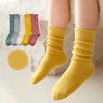 1 Çift 1 ila 7 Yıl Bahar Sonbahar Kemiksiz Örme Kızlar Uzun Çorap 5 Renk Penye Pamuk Çorap Çocuk Tulumları Çocuklar