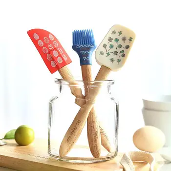 Mutfak Silikon ve Ahşap Krem Tereyağı Kek Spatula Karıştırma Meyilli Kazıyıcı Fırça Tereyağı Mikser Kek Fırçalar Pişirme Aracı Mutfak