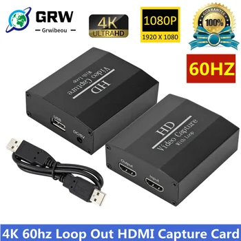 GRWIBEOU 4K Döngü HDMI Yakalama Kartı Ses Video Kayıt Plakası Canlı Akış USB 2.0 1080p Kapmak PS4 Oyun DVD Kamera