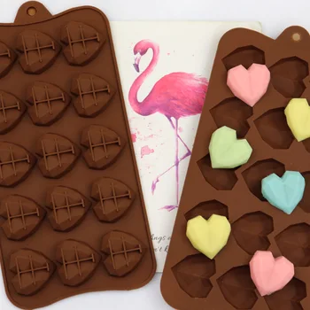 2021 Yeni Kalp Çikolata Kalıpları 15 CavityDiamond aşk Şekli Silikon Düğün Şeker Pişirme Kalıpları Kek Süslemeleri Kek Kalıbı 3D
