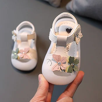 Yaz Çocuk Bebek Kore Prenses Elbise Ayakkabı Toddler Bebek Kız Pembe Bej Daireler Çiçek Sandalet 6M 8M 1 2 3 4 5 Yaşında