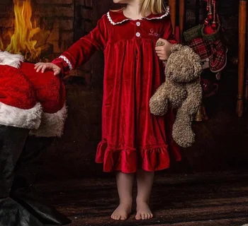 2022 Kız gecelik Noel Elbise Kızlar için Büyük Elbise Pijama Çocuk Kırmızı Kış gece elbisesi Çocuk Pijama Gecelik Kıyafeti